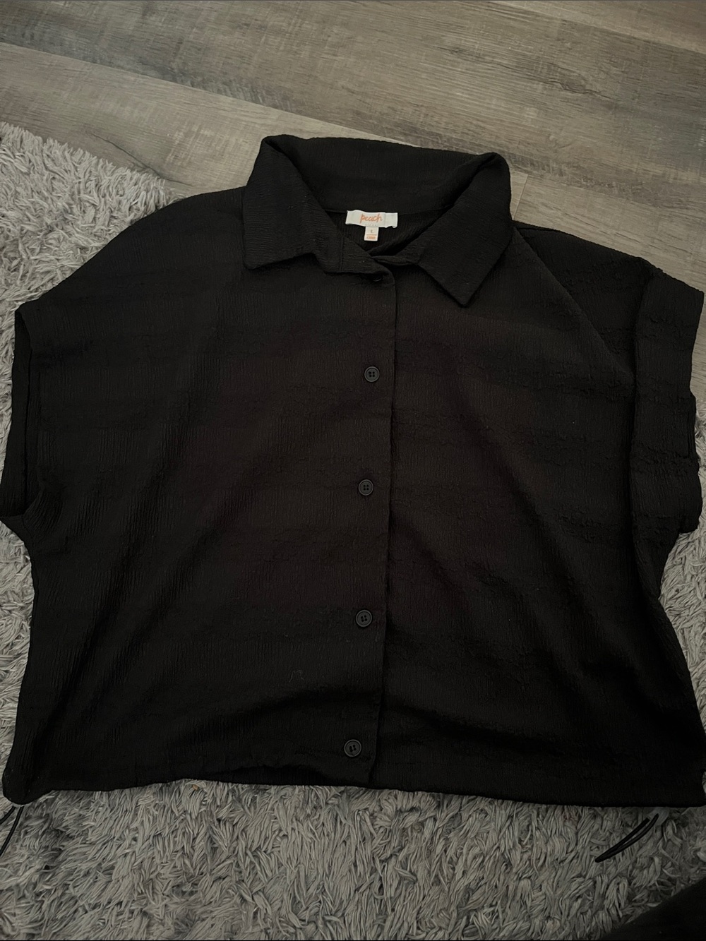 Casual Button-Front Short Sleeve Top — Black